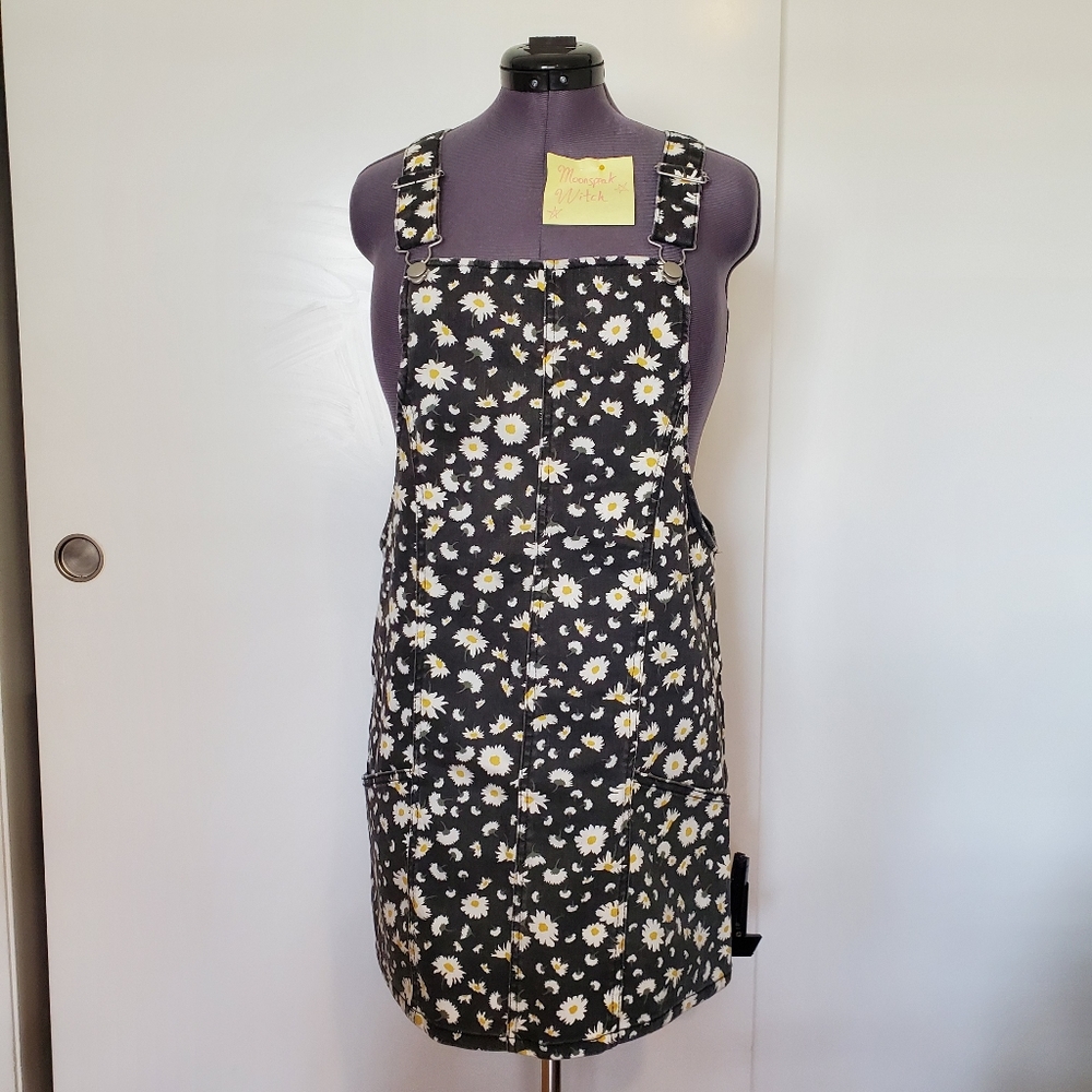 NWOT Denim Floral Print Overall Dress